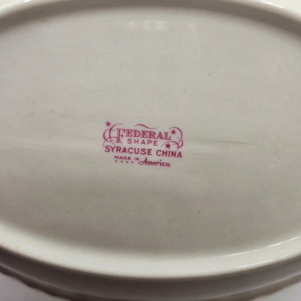 Vintage Syracuse China Federal Shape Oval Serving Bowl Floral Gold Tone Trim 10